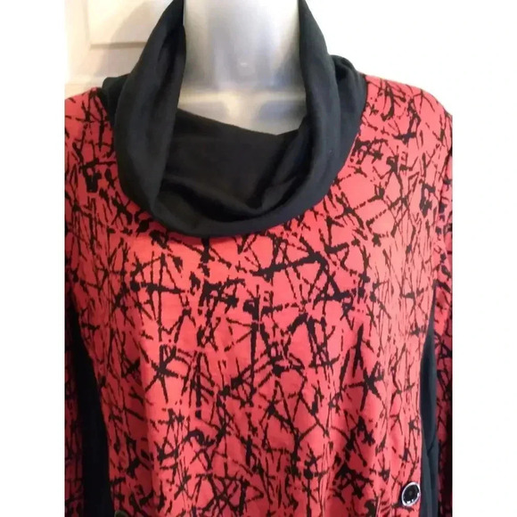 John Mark Cowl Neck Pullover Sweater Black Red Sz L Bust 44" Length 30" - Picture 2 of 10